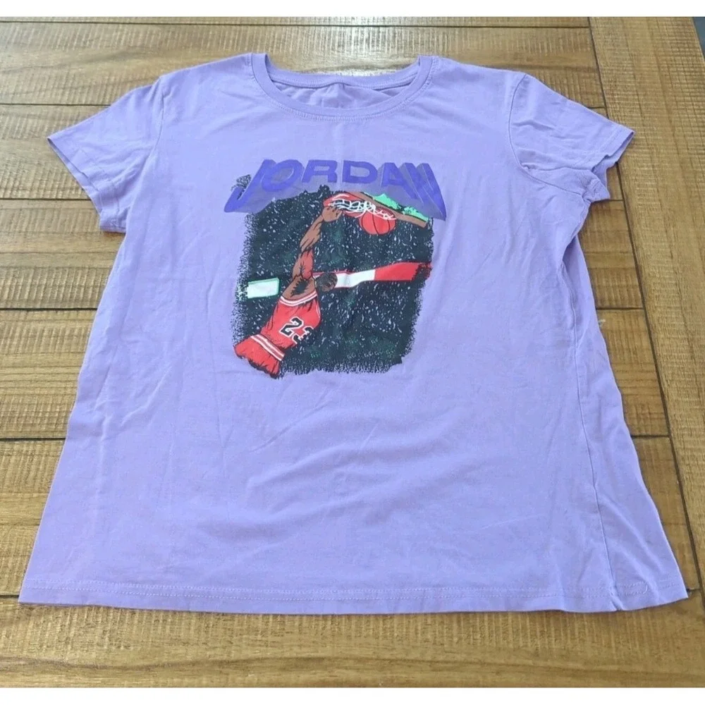 Z8 Girl's Junior Sz XL Michael Jordan T Shirt Loose Fit Purple Cartoon Graphic